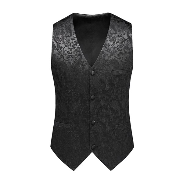 Sliktta Herr 3Pce Paisley Dress Vest och fluga Set och Pocket Square Black XL