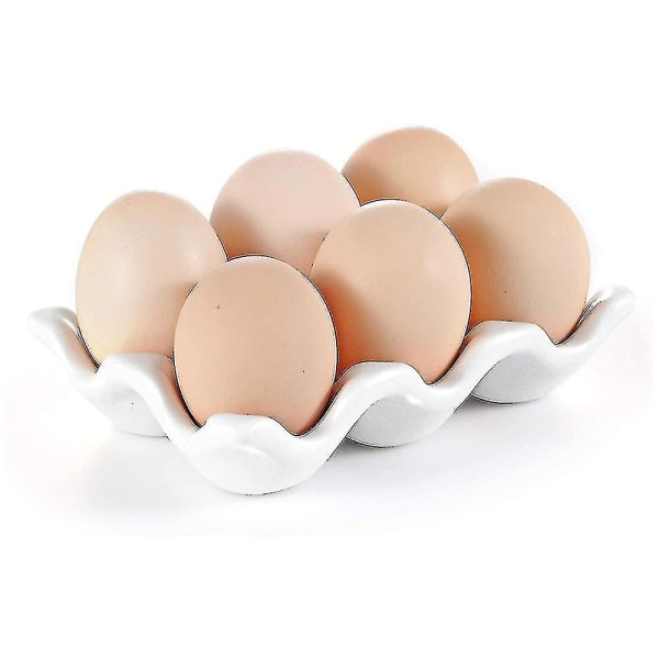 Keramisk äggtallrik, Kök Restaurang Kylskåp Förvaring och Tillagningsbart ägg Porslin Dekorativ låda 6 Gitter Ägghållare