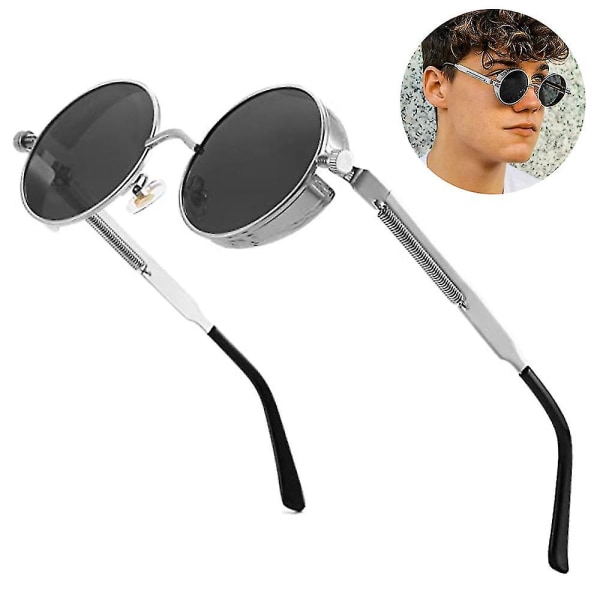1 stk polariserte solbriller for menn, UV-beskyttelse, runde gotiske nyanser stil kvinner, metallsirkelinnfatning