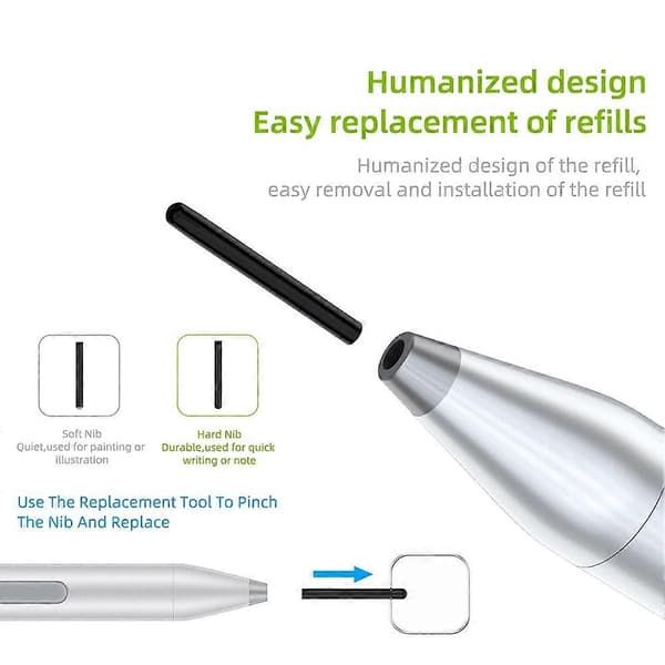 Til Microsoft Surface Stylus Pen Go Pro7/6/5/4/3 Elektronisk Pen 4096 Trykniveauer med Spidsudtrækker+Spids -Sort Black