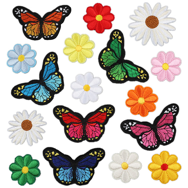 17 Pcs Applique Patches for Clothes Patches for Jackets Sew on Embroidered Patches Flowers Shapes Butterflies Pattern for K