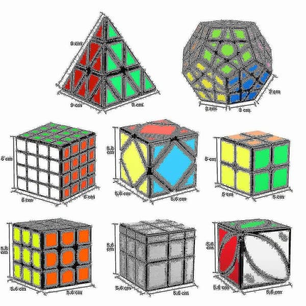 Speed Cube Sett, Magic Cube Bundle 2x2 3x3 4x4 Pyramide - Leketøypuslespillkube for barn og voksne Sett med 8 (xq)