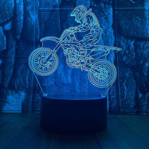 Motocross cykel 3d led optisk illusion Akryl nattlampa med fjärrkontroll Smart Touch 7 färger som ändras