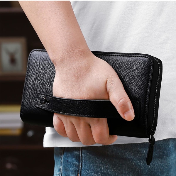 Slitesterk clutchveske for menn Vanntett lommebok bærbar retro veske med stor kapasitet Black 2