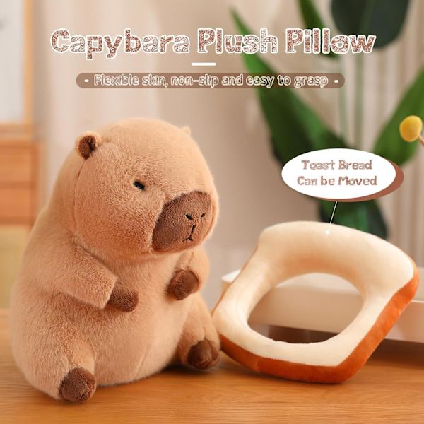 Søt Capybara plysjpute med brød Kawaii myk Capybara plysj dukkepute Capybara kosedyr Leker for barn Jenter Gutter
