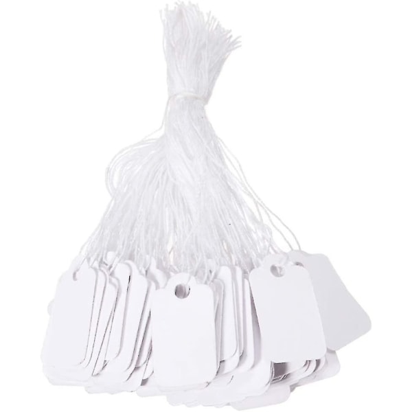 500 kpl valkoisia hintalappuja nauhalla vaatteille, koruille, sormuksille - 23 x 13 mm