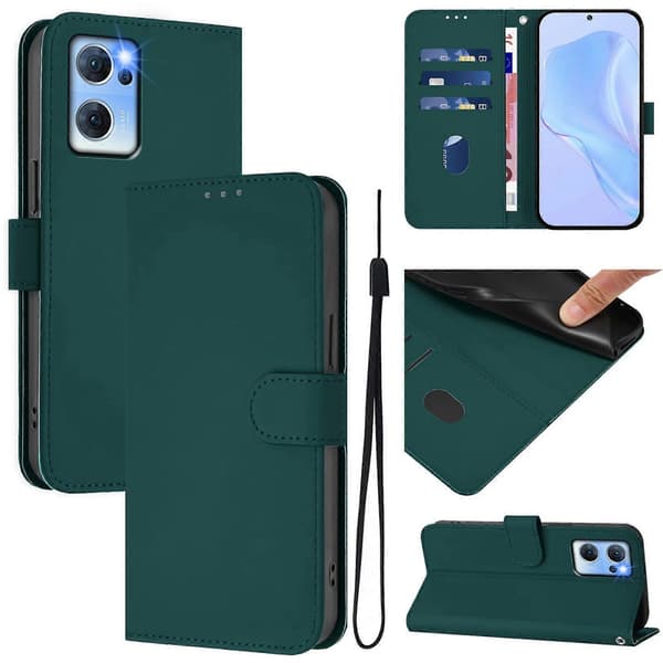 Lanyard PU Etui Til OPPO Reno7 5G Global Dark Green