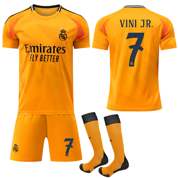 24-25 Real Madrid Nya Säsongens Senaste Bortaliga Fotbollströjor För Barn Vuxna Nr.7 VINI JR XL