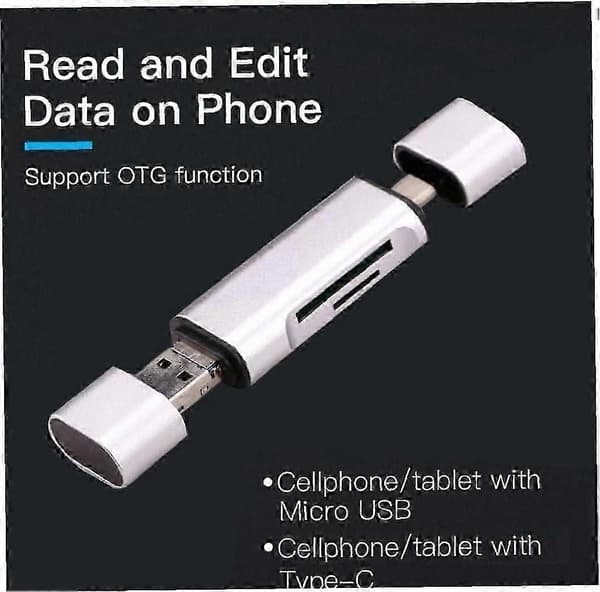 3 i 1 mikro USB OTG-adapter Typ C USB 2.0 Bärbar minneskortläsare för smartphone PC
