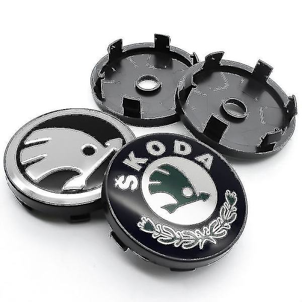 4 stk 56mm 60mm Bilhjul Centernavkapsel Fælgdæksel Emblem Stickers Tilbehør Til Skoda Rapid Octavia Fabia Superb Kodiaq Kamiq,56mm Sølv
