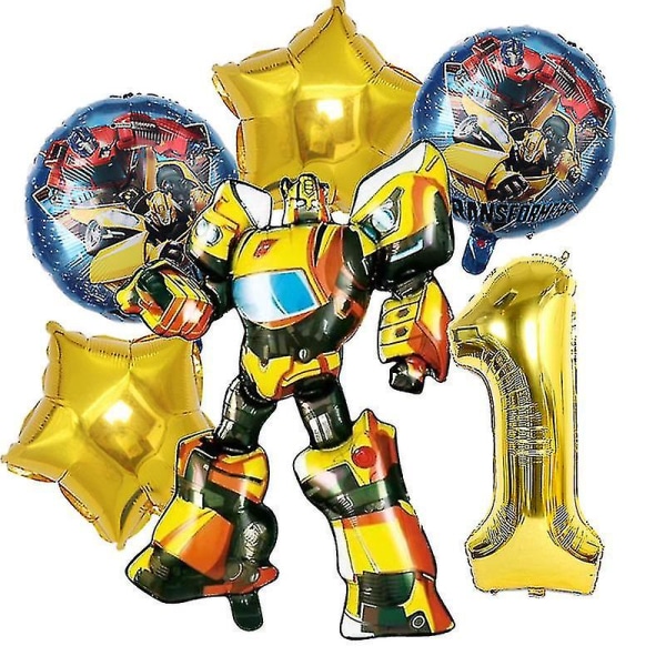 Transformers Barn Festutstyr Optimus Prime Bumblebee Robot Bursdagsdekorasjon Nummer Ballong Banner Engangstallerkener Kopper yellow 6pcs-1