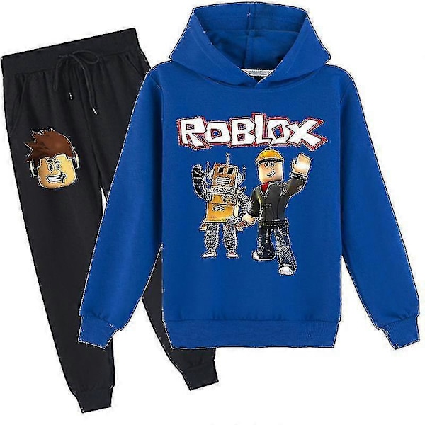 Roblox Hoodie Sæt Børn Varmt Hoodie Tøj Roblox Trykt Hoodie R navy blue 130cm