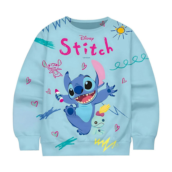 Tegneserie sød tegneserie Stitch 3D digital print pullover hættetrøje rund hals drenge og piger sweatshirt-1 WM0103 6XL