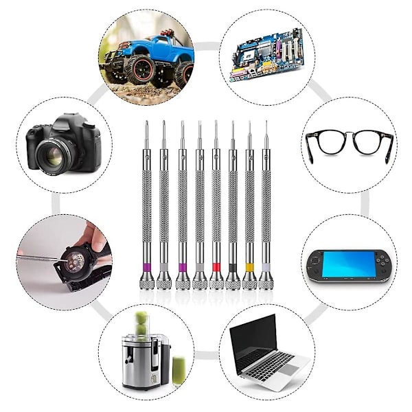 8 kpl set Mini Precision -ruuvimeisselisarja 0,6-1,6 mm Watch Electronics Repa Silver