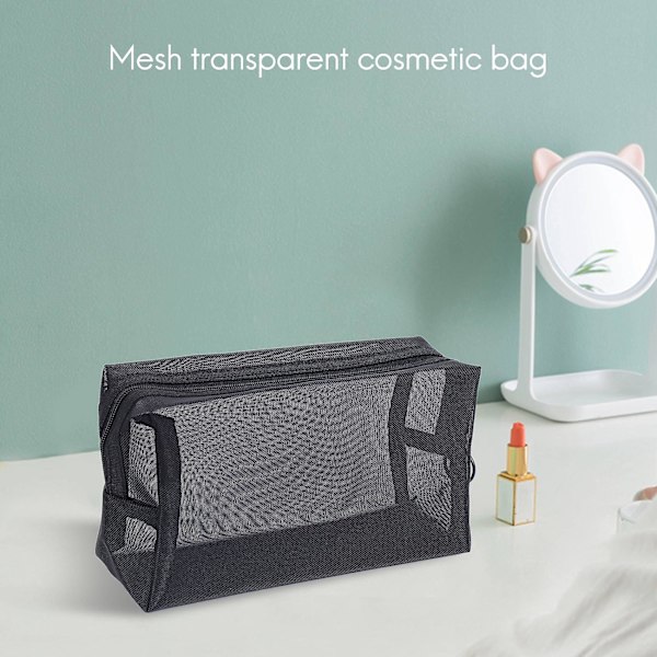 3st/ set Svart Mesh Clear Kosmetikväska Skönhetstvättväskor Case Travel black