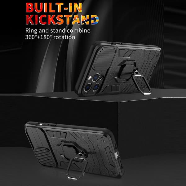 Skjutbart kameraskydd Design TPU + PC Telefonfodral för iPhone 14 Black