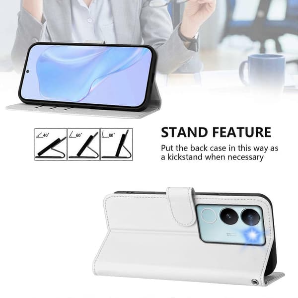 Solid Farge PU-deksel For vivo V29 5G Global / V29 Pro White