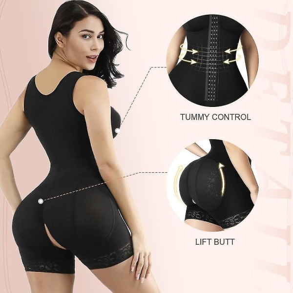 Colombianas Fajas Body Shapewear - Kvinner Midjetrener Slankende Undertøy - Push Up Bodysuit Black XXXL