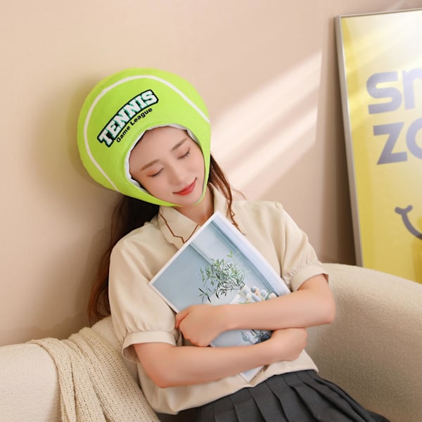 Bærbar tennisballhodebekledning Simulering Tredimensjonalt hodetrekk Søt Morsom Cross-dressing Hodeplagg Tennis Club Plysjhatt Cosplay Selfie Prop
