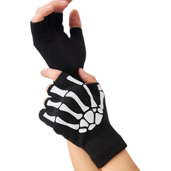 Skjelett Hansker For Kvinner Menn Voksne Fingerløse Goth Hansker Gløder I Mørket Halloween Kostyme Tilbehør
