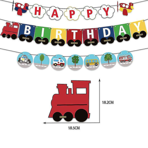 Transport tema födelsedag ballong dra flagga set flygplan tåg papper Banner tårta hängande snurra