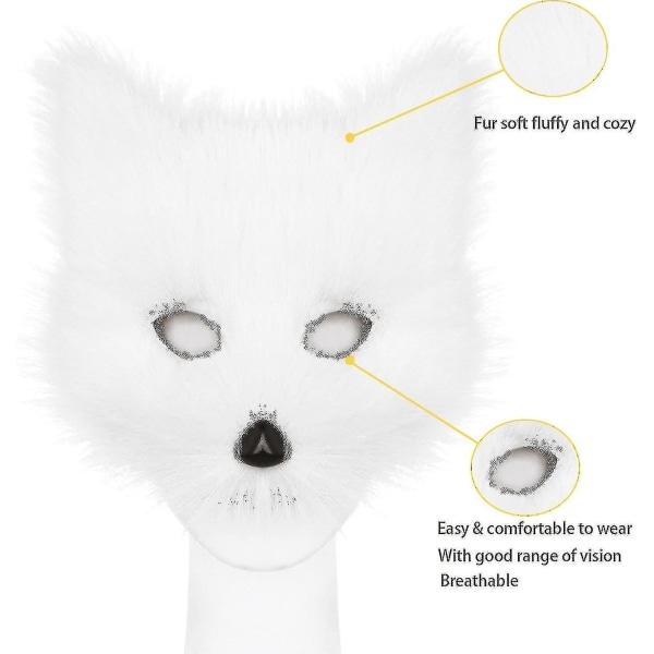 Rion Faux Fur Fox Svans Katt Varg Cosplay Kostym Set Plysch Mask Fluffy Paw Handskar Halloween Jul White