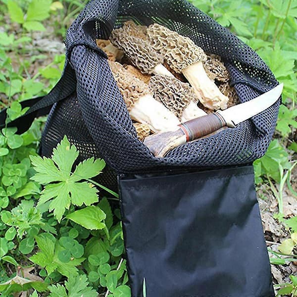 Mesh Foraging Pouch Harvesting Bag Utendørs Soppjaktpose Sammenleggbar Fruktsamlepose Black
