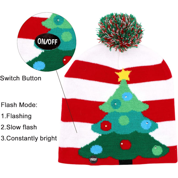 LED Julehue med Lys - Julehatte i Strik med 6 Farverige LED-Lys, Unisex Vinterhue Red