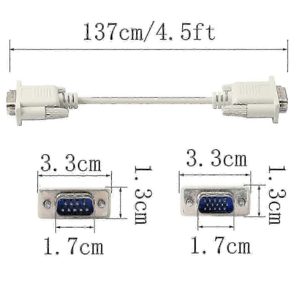 15-bens han til DB 9-bens adapterkabel med RS232 til VGA-konvertering til computere, printere og scannere