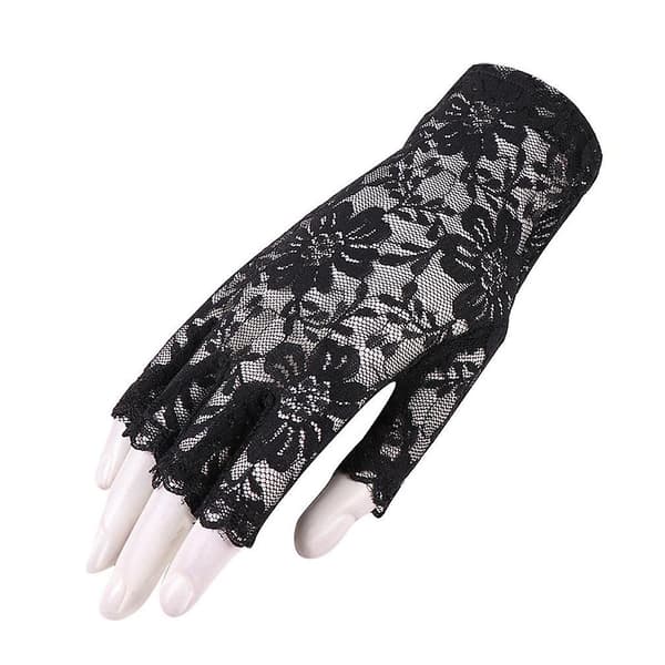 Halvfinger Handsker Klub Solbeskyttelse Blomsterblonde Handsker Sort