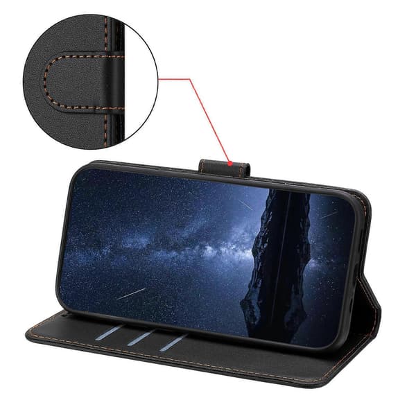 Kompatibel med iPhone 16 Plus Läderfodral Plånboksställ Enfärgad Anti-fall Telefonfodral Black