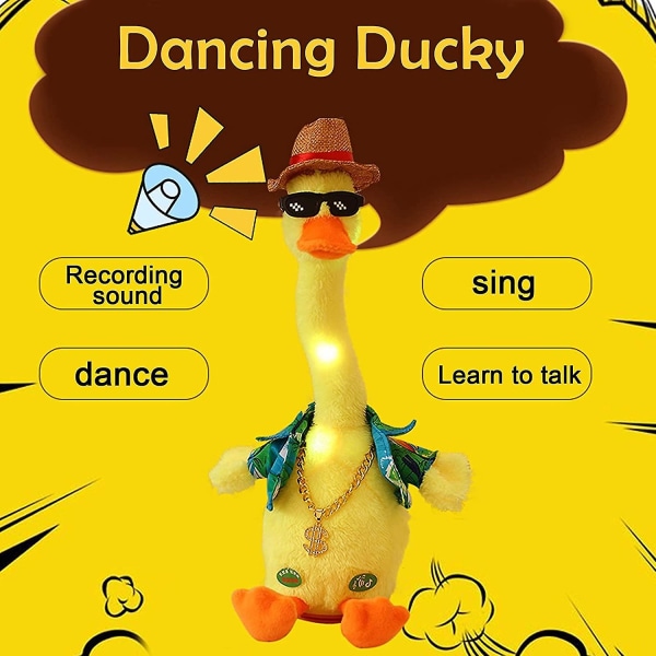 Dans Singing Duck Plysch Interaktiv leksaksinspelning Belysning stoppade leksaker med 120 låtar A