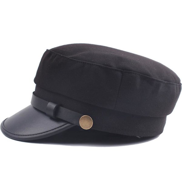 Unisex Baker Boy Peaked Cap med Brem Newsboy Beret Hat Cadet Military Hat Black