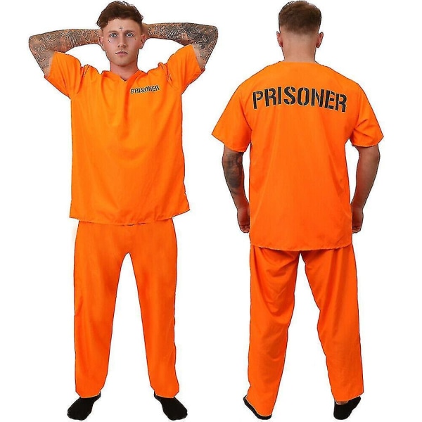 Aikuisten vankiasu Oranssi vankihaalari Jailbird-asu Halloweeniin Oranssi vankiasu Miesten vankihaalari M