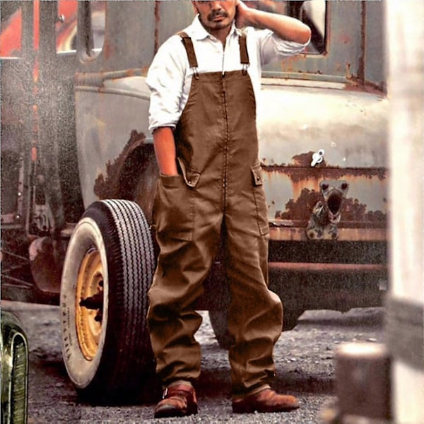 Männs Byxor Retro Männs Cargo Byxor Nya Lösa Och Stora Storlekar Avslappnade Överaller Brown L
