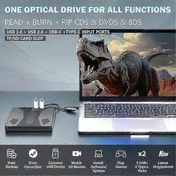 Ekstern Blu-ray-drevbrænder, 3D optisk Blu-ray-drev til bærbar computer