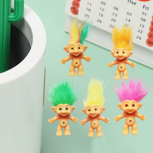 10 cm trolldocka modell färgat långt hår damdocka miniatyrfigur prydnad härlig leprocauns ful elfdocka actionfigur Multicolor