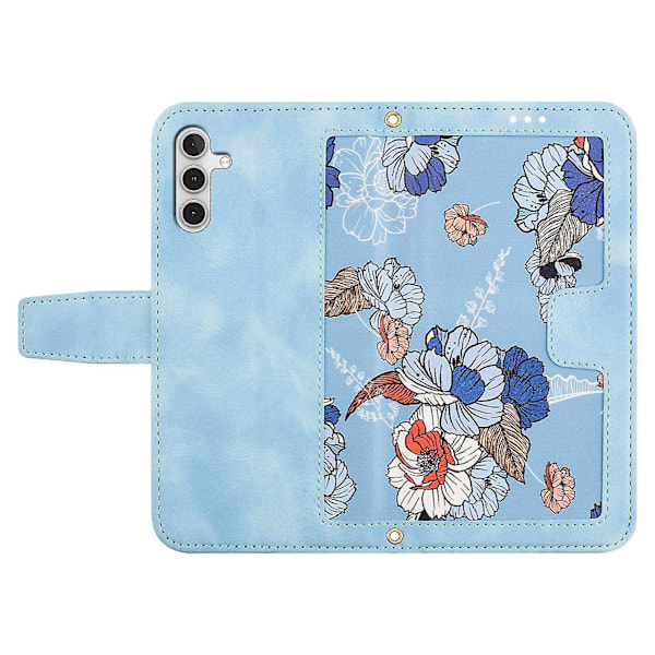 Samsung Galaxy A55 5g -puhelimen nahkakotelon case , jossa on kukkakuvio Baby Blue