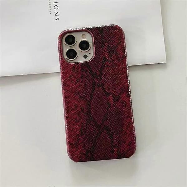 Kompatibel med iPhone 15 Pro-fodral PC+PU-läder Ormstruktur Anti-fall Telefonfodral WineRed