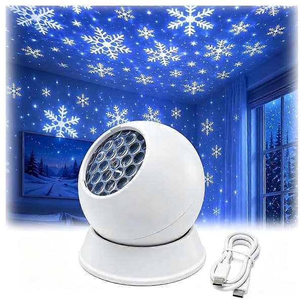Dynamisk roterende LED-projektorlys, 360 roterende projektorgaver til gutter og jenter LED-atmosfærelys til soverommet Snowflake