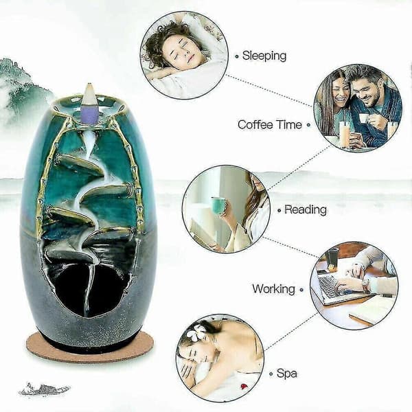 Keramisk rökbackflow vattenfall rökelsebrännare rökelsehållare dekor 120 koner