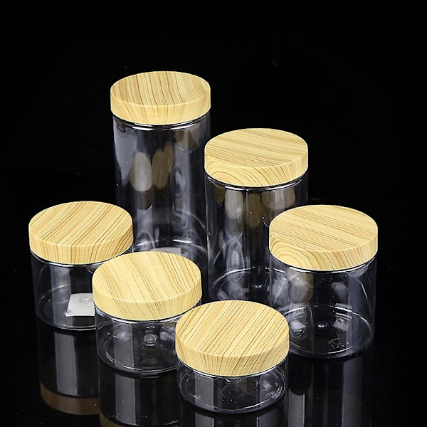 Tom Klar Burkbehållare Med Plastlock i Träimitation Plastförvaringsflaska Clear 400ml