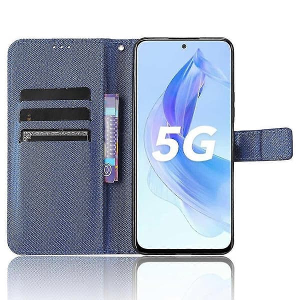 Plånboksfodral för Honor 90 Lite 5G /X50i 5G PU-läder Diamantstruktur Stativ Stötsäkert Blue