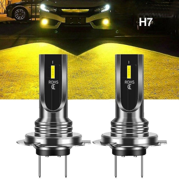 2 stk H7 LED-frontlys halogenpærersett Biltåkelys 3000k feilfri gul