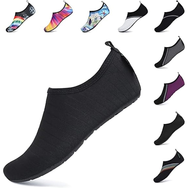Strandskor för Män Kvinnor Unisex Vattenskor Aqua Socks Snabbtorkande Sim- och Strandbadskor, Svart, 38-39EU
