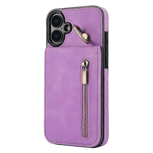 Kompatibel med iPhone 16 Plus-deksel RFID-ringstativ Retro skinn+TPU Anti-fall telefondeksel Purple