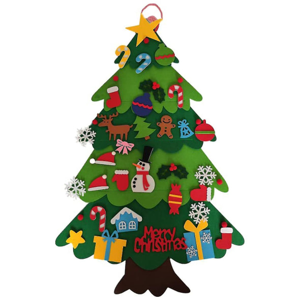 Gør-det-selv filt juletræ til børn gave, med aftagelige 32 stk ornamenter til jul nytårs dekoration without light