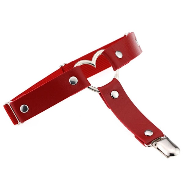 2 st Kvinnors Strumpband Elastiskt Hjärta PU-Läder Benstrumpband red