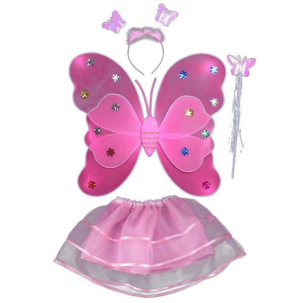 4 st Barndräkter Kostym Vingar Barn Flickor Fairy Wing Fairy Wings Kostym Pink