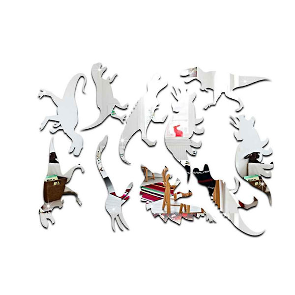 10 stk/sæt Aftagelige spejlvægklistermærker Stereo Dinosaur Wallsticker
